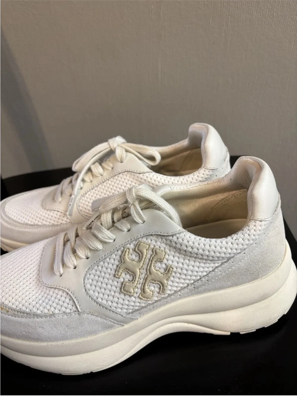 Tory Burch Cream and Gold Platform Lace-Up Sneakers